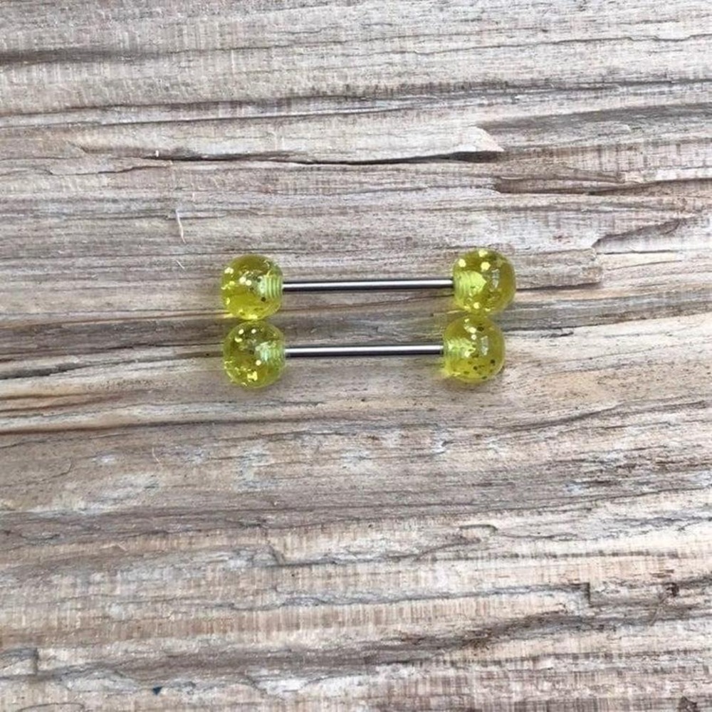 Yellow Sparkle Nipple Ring Set